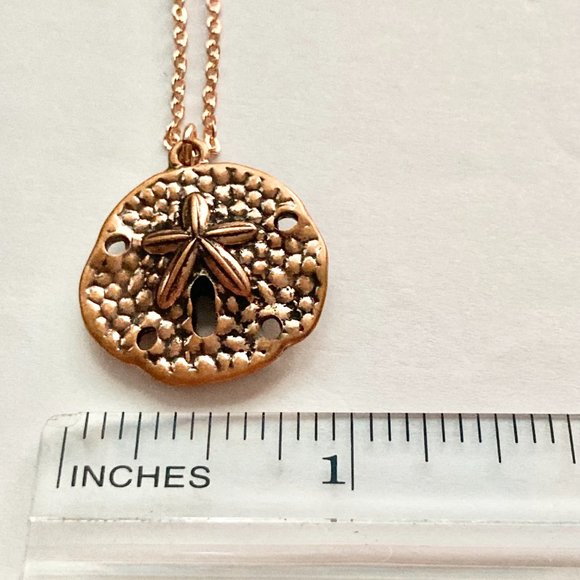 Sand Dollar Sea Life Pendant Necklace Island Copper Rose Gold Plated 18" Chain - Picture 8 of 9